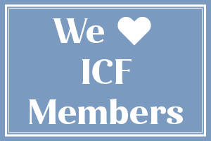 Background: Solid light blue color - Caption: We (heart) ICF Members